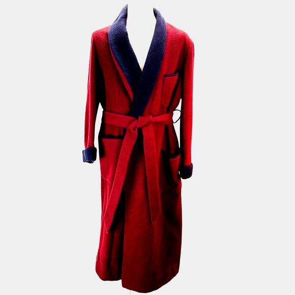 VTG Hermes Robe Mens L Red Navy Gentleman Sophisticated 60s Hollywood Director - Picture 1 of 12